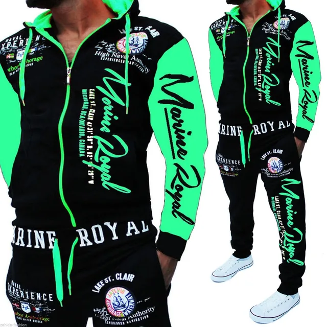 ZOGAA 2019 Brand Men Tracksuit 2 Piece Tops and Pants Mens Sweat Suits Set Letter Print Plus Size Jogger Sets for Men Clothing green