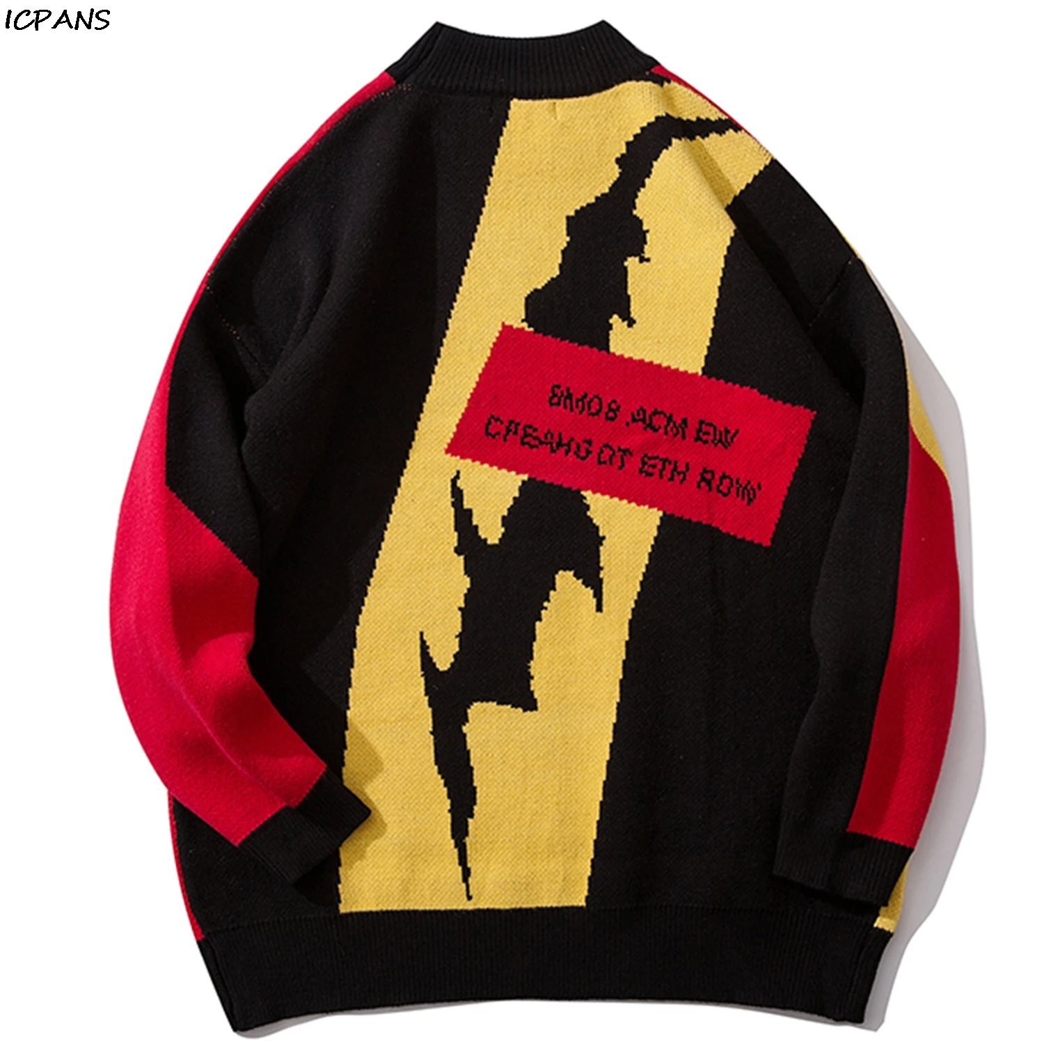 

ICPANS 2019 Harajuku Streetwear Tops Fashion Ripped Hip Hop Color Clock Knitted Men Sweater Casual Cotton Male Pullover Outwear