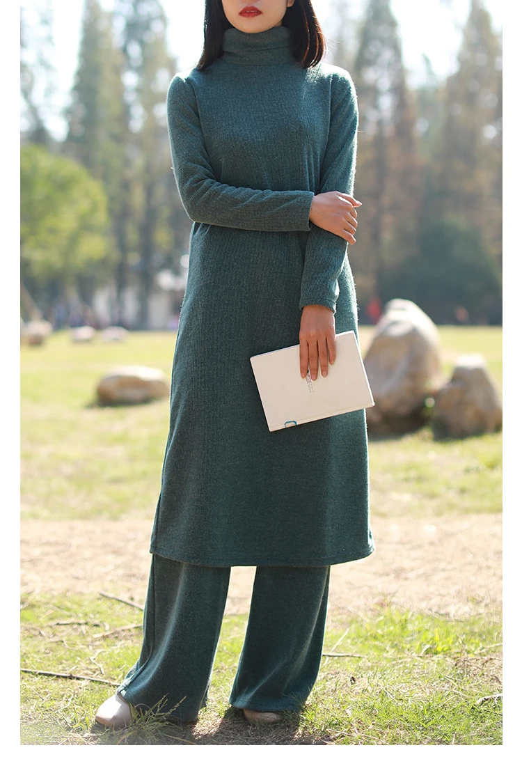 LZJN 2019 Autumn Winter Full Sleeve Women Knitted Turtleneck Sweater Dress Mid-length Female Knit bottoming Shirt Black 4 Colors (12)