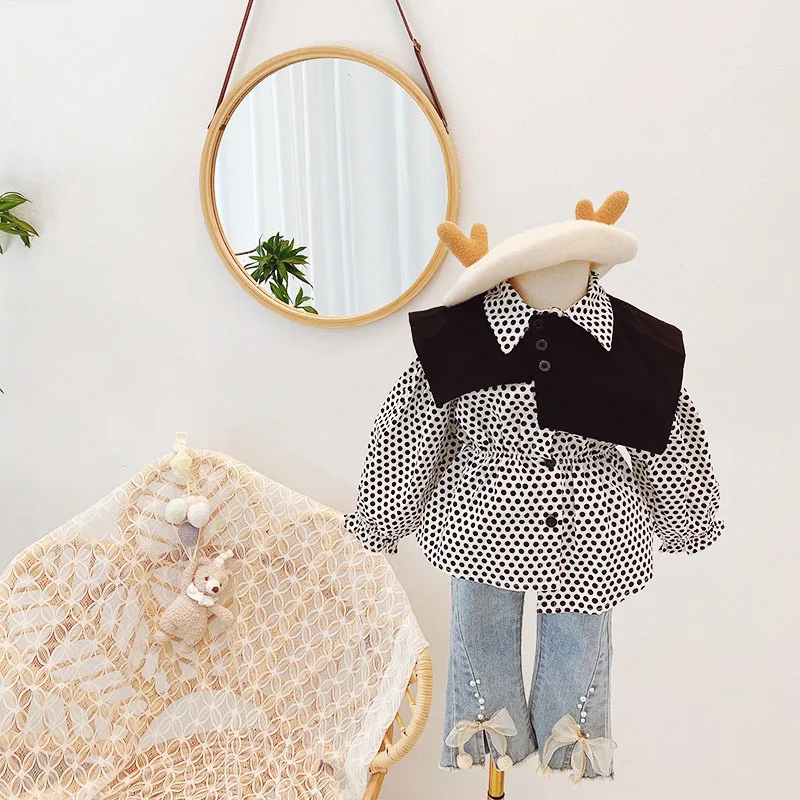 Baby girls outfit New Girls clothing set 2 Pieces Baby Suit Long sleeve Lace shirt+jeans Kids Clothes Girl Suit