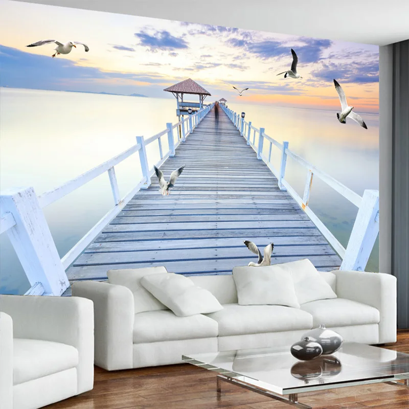 

Drop Shipping Custom 3D Photo Wallpaper Modern Dusk Sea Bridge Seagull Living Room Decoration Mural Papel De Parede 3D