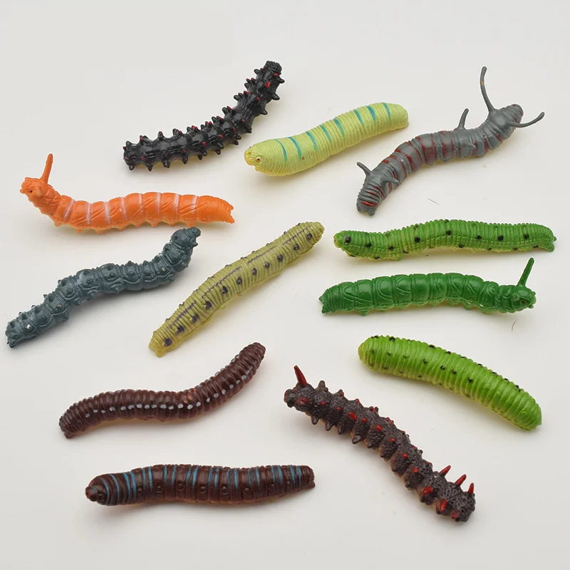 

12PCS Imulation Animals Insect Caterpillar Model Figurine Prank Funny Trick Joke Lifelike PVC Action Figures Educational Toy