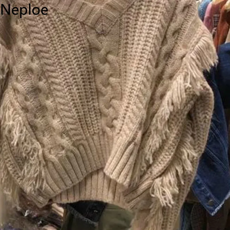 Neploe, корейский, v-образный вырез, твист, кисточка, вязаный свитер, женский, длинный рукав, пуловер, толстый, для женщин, Hiver, свободный, тонкий, осень 46474