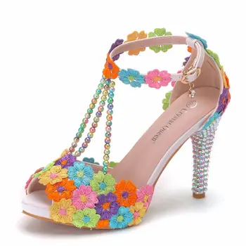 

2020 Summer New Style Sandals Female Summer Colorful Thin High Heels Peep Toe Shoes Comfortable Women's Wedding Shoes B0008