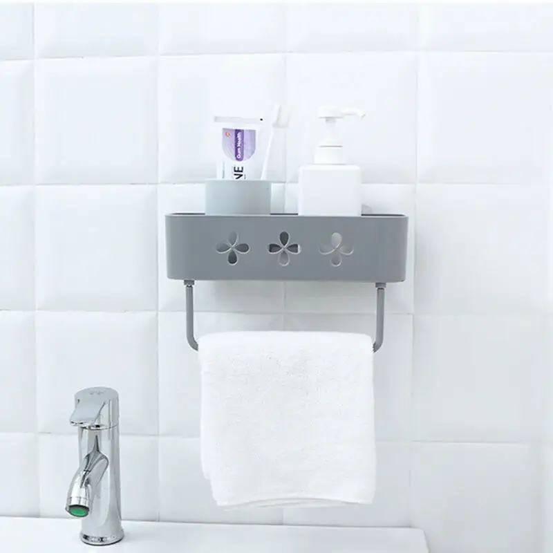 

Plastic Bathroom Shelf Wall Mount Storage Rack Shower Organizer Cosmetic Storage Basket Drainage Design Punch-Free Holder