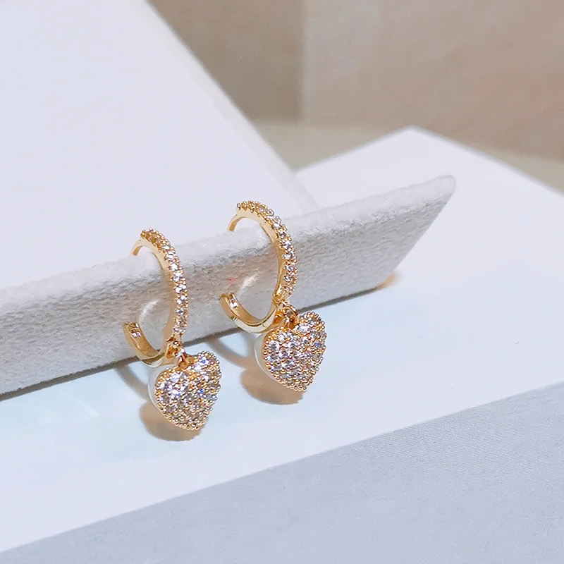 Милые корейские серьги с жемчугом и фианитом в форме сердца висячие для женщин