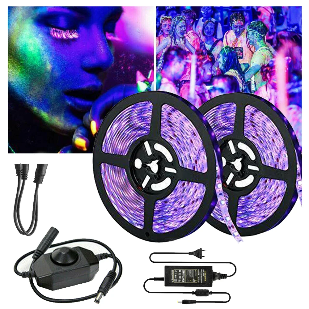 395-405 nm UV LED Strip Light 12V Power Switch Dimmer Ultraviolet Flexible Tape lamp kit For Body painting Fluorescent party DIY