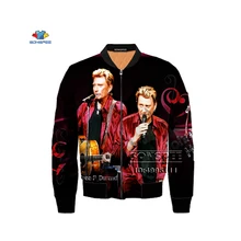 

SONSPEE France Singer Johnny Hallyday jackets 3D Print Winter Thick Bomber Keep Warm Flight Jacket Army Military Coat Streetwear