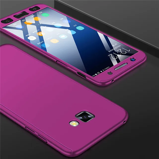 360 градусов пленка на ЖК-экран телефона Чехлы для samsung Galaxy A3 A5 J1 J3 J5 J7 J2 Prime A7 A6 A8 J4 J6 плюс с Стекло - Цвет: Фиолетовый