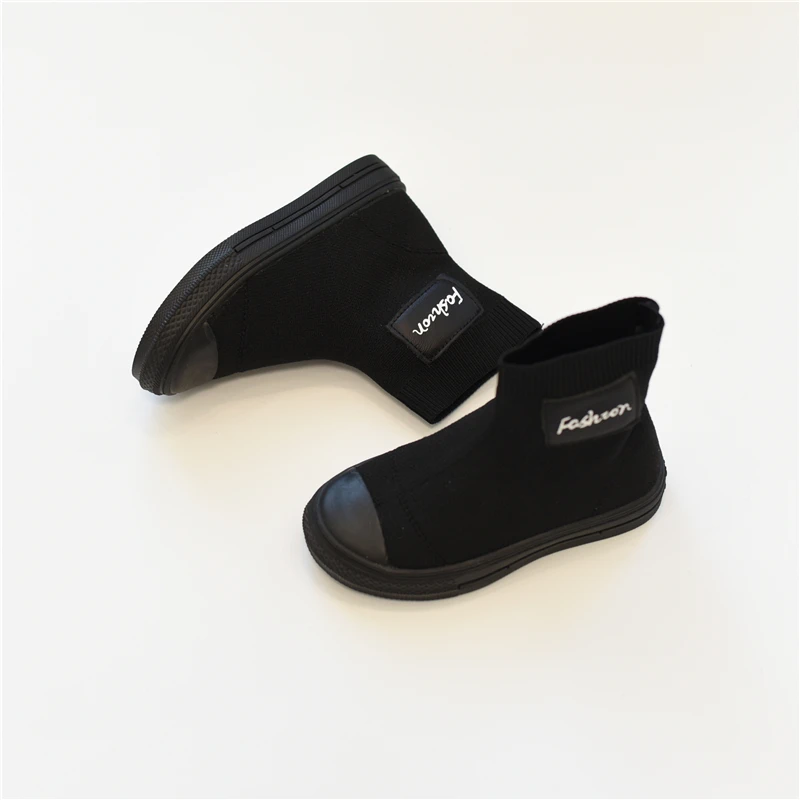 Дети коована's ботфорты вязаный с высоким берцем стиль для девочек, однотонные, черная обувь; сезон осень; повседневная обувь