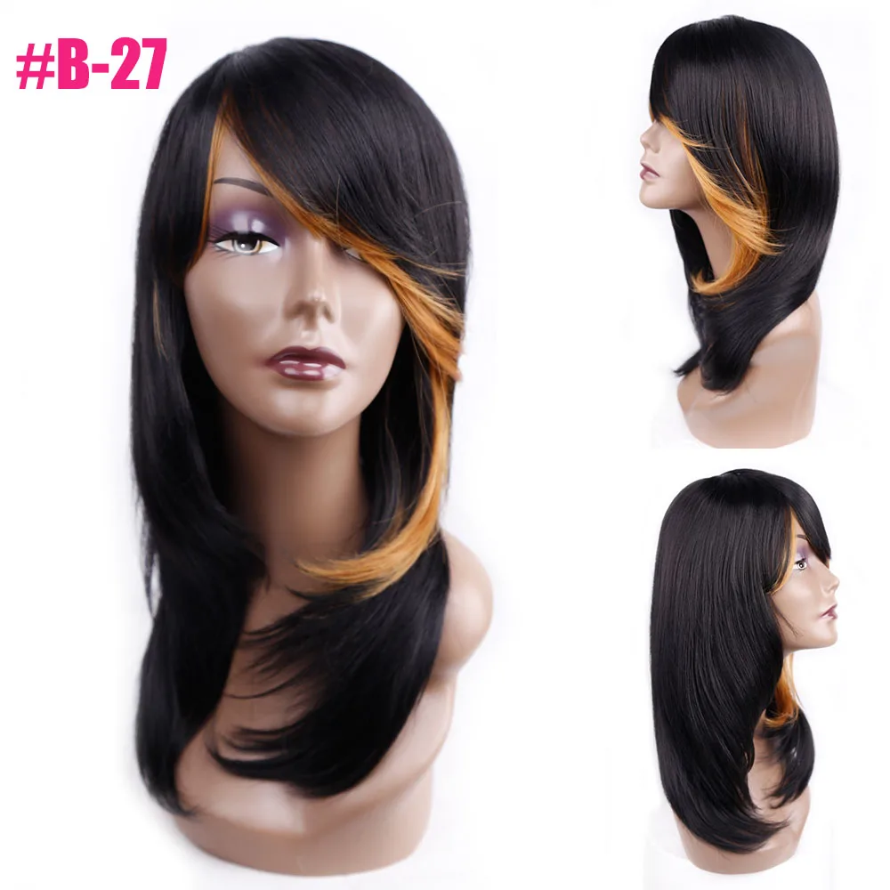 Amir Medium Length Straight Synthetic Wig For Women Natural Ombre Black To Red Color Hair With Bangs Heat Resistant new african women wig natural black center parted bangs medium length straight hair shoulder length fashion wigs for girls