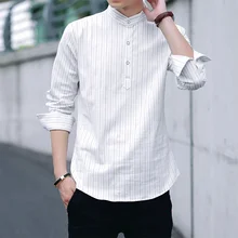 Брендовая мужская Повседневная рубашка с воротником-стойкой, приталенная Мужская рубашка с длинным рукавом, деловые рубашки без воротника