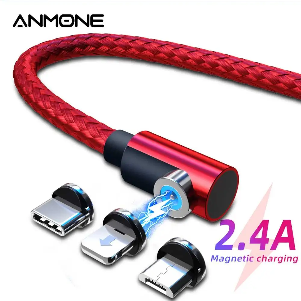 Anmone-Cable Magnético Micro Usb Tipo C, Cable De Carga Rápida De 90 Grados Para Juegos, Para Iphone Xs Max Xiaomi Note 8