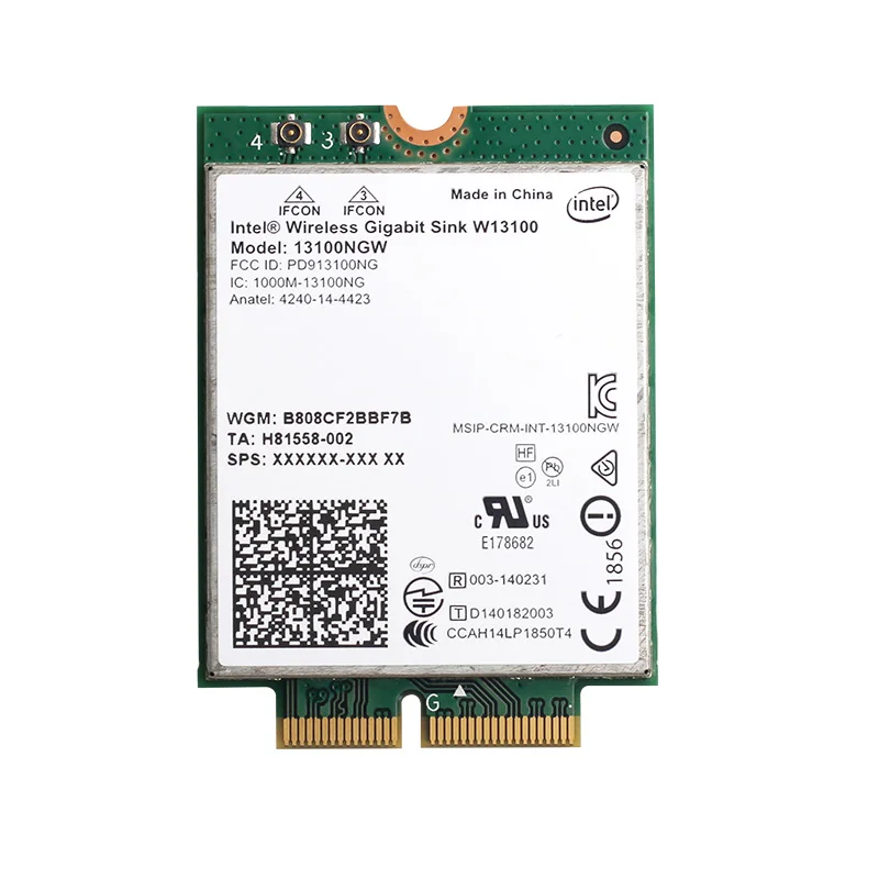 Беспроводной Wi-Fi карта адаптера для сетевая карта Intel Gigabit W13100NGW(802.11ad) с NGFF M.2 Bluetooth 4,0 для ноутбука