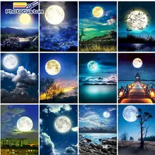 PhotoCustom Moon Landscape Painting By Numbers DIY HandPainted on Canvas wall decor Kits Art Drawing Art