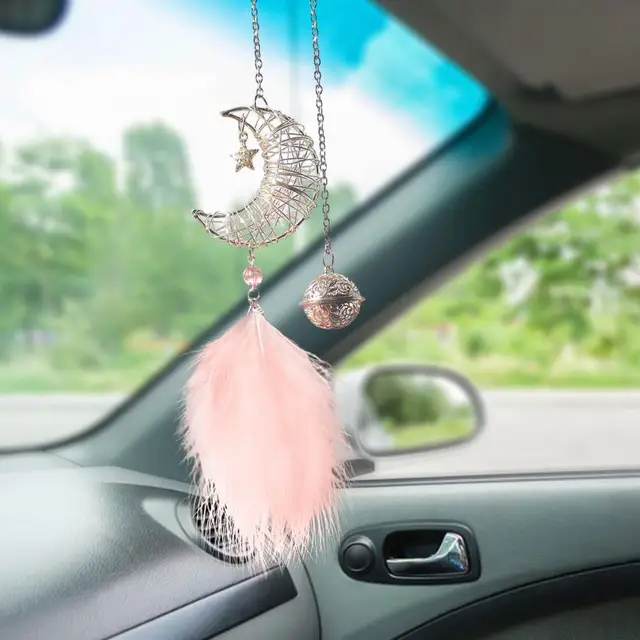 Rétroviseur de voiture pendentif attrape-rêves lune décoration intérieure  de voiture perle colorée carillon éolien beaux ornements