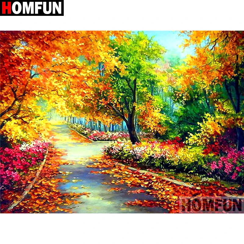 

HOMFUN Diamond Painting Cross Stitch Pattern 5D Diamond Embroidery "Autumn tree landscape" Home Decor DIY diamond Art A27257