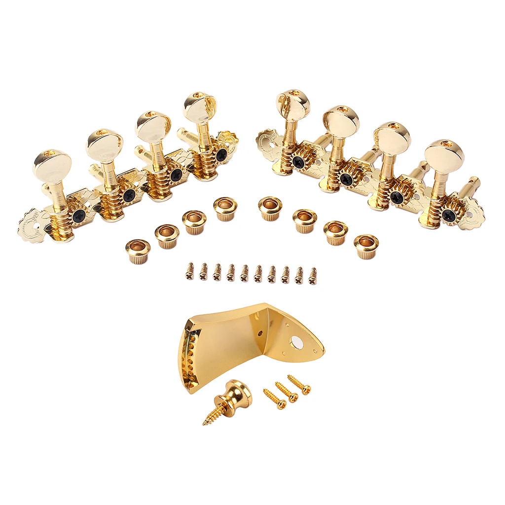 1 Set 4R4L Tuning Pegs Machine Heads with Tailpiece Strap Lock Screws Golden for Mandolin Accessory