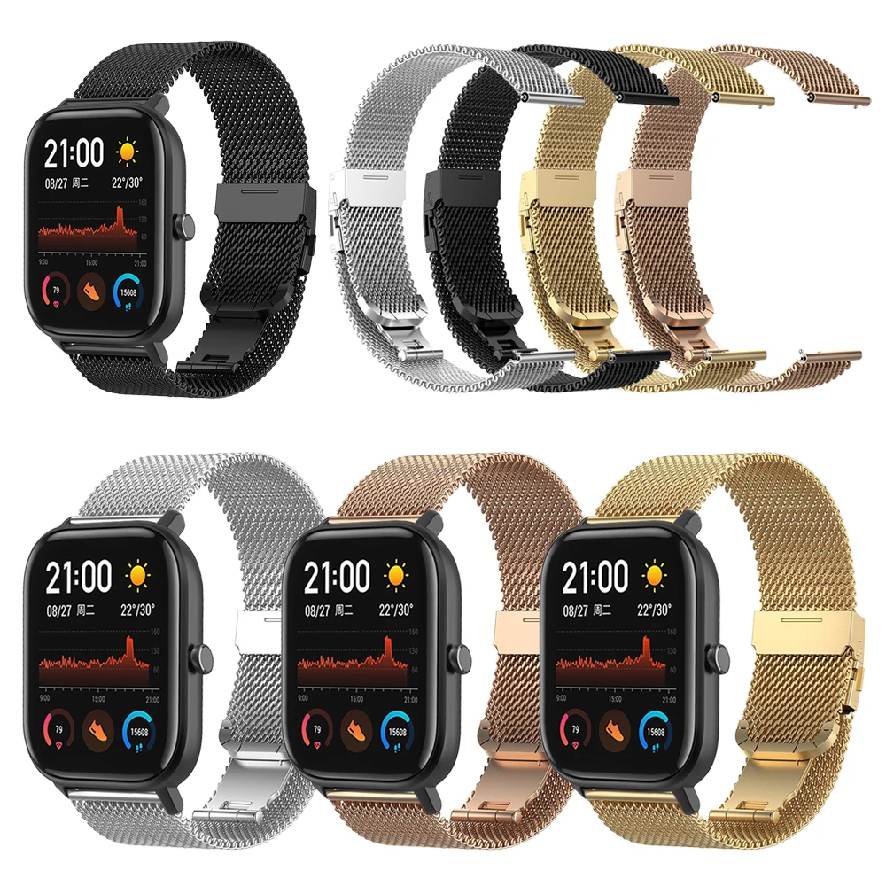 Металлический ремешок из нержавеющей стали для Huami Amazfit GTS наручных часов GTR Stratos 3
