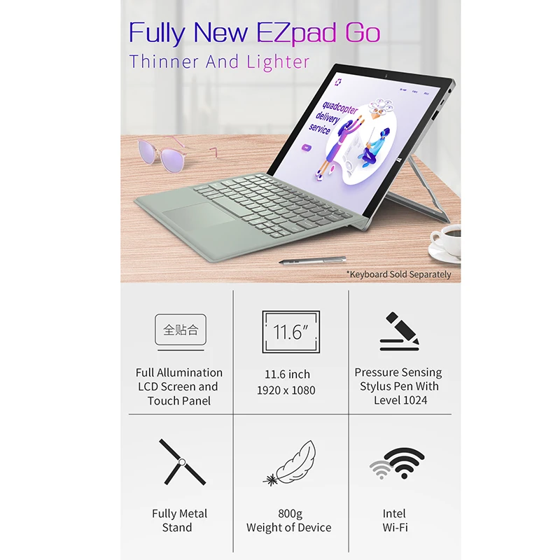 Jumper Ezpad Go 2 в 1 планшетный ПК 11,6 дюймов Windows 10 Apollo Lake N3450 четырехъядерный процессор 4 Гб 128 ГБ 2.0Mp фронтальная камера Tabet Pc
