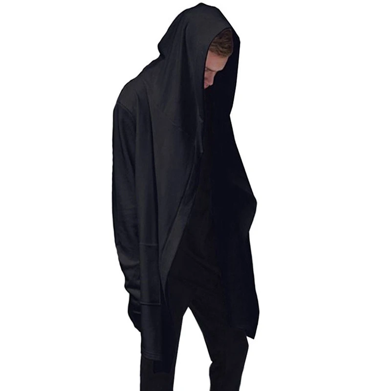 

Men Hooded Sweatshirts with Black Gown Hip Hop Mantle Hoodies Fashion Jacket Long Sleeves Cloak Man's Coats Outwear Casual Full