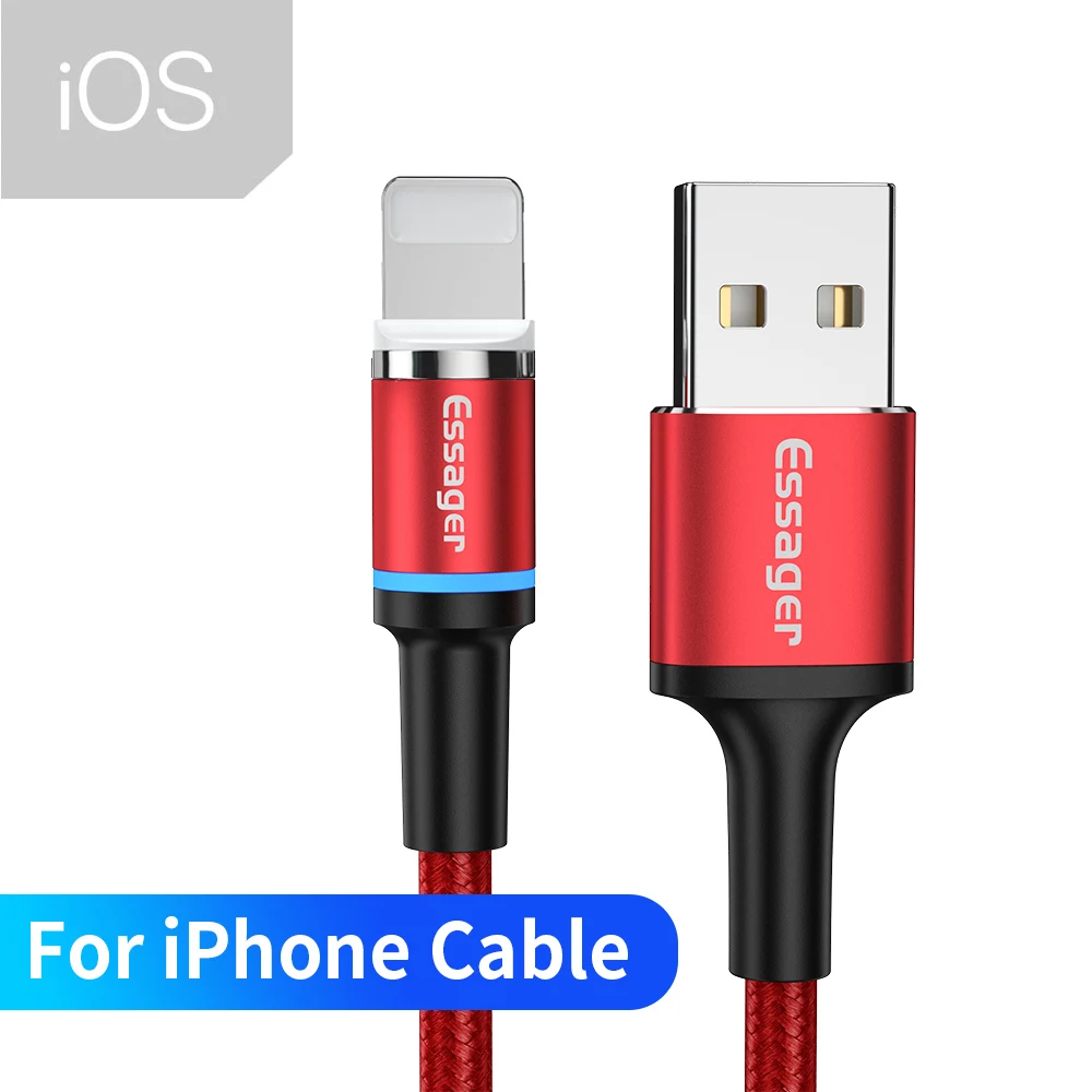 Red iOS Cable Essager Led Магнитный mi cro USB кабель для быстрой зарядки type c кабель магнитное зарядное устройство, кабель для iPhone 11 XR X Xiaomi mi 9 Red mi Note 7 - Цвет: Red iOS Cable
