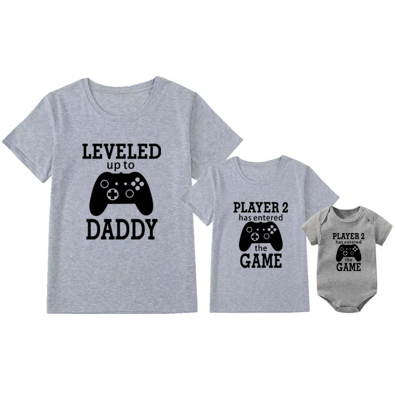 Leveled Up To Daddy Player 2 Has Entered The Game Funny Family Matching Clothes Cotton Daddy and Me Tshirt Father's Day Gift 4
