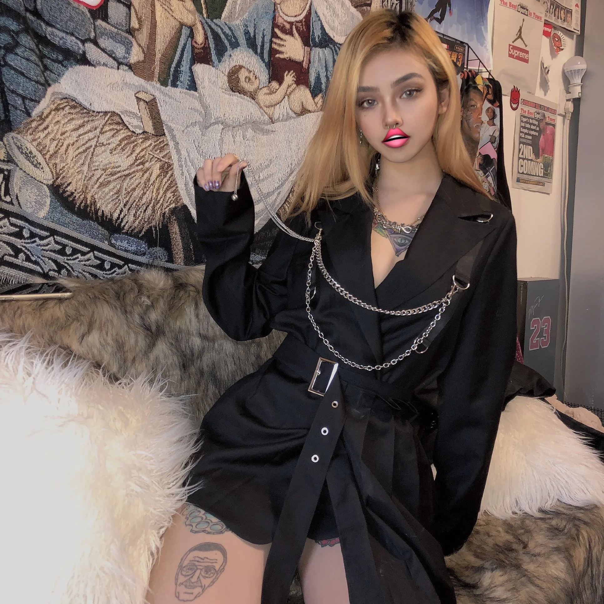 Kopen Sisterlinda Punk Patchwork Riem Effen Jas En Jas Vrouwen Slanke Lange Tops Volledige Mouw Jassen Mujer Mode Vrije Tijd Jas Herfst