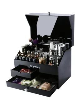 

Skin care jewelry storage box with mirror dustproof household large capacity rack desktop dressing table