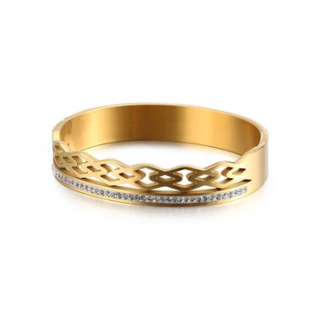 

Boho Stainless Steel Gold Grid Charm Women Bangle Indian Jewellry Cubic Zircon Mesh Chain Bracelet Accesorios Mujer Gift