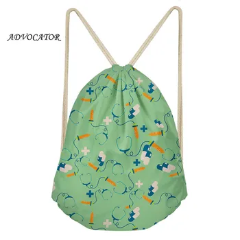 

New Fashion Womens Drawstring Bag Cartoon Nurse Needle Tube Patterns Drawstring Backpack Travel Softback Storage Package