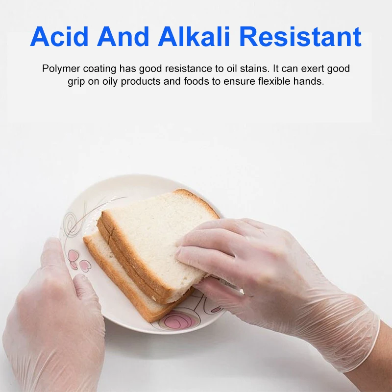100 шт прозрачные одноразовые ПВХ перчатки для мытья посуды/кухни/латекса/сада