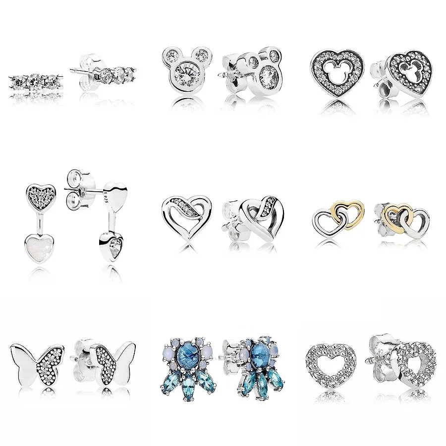 Сверкающее сердце ленты серьги "любовь" 925 пробы серебряные серьги гвоздики для женщин Свадебная вечеринка подарок DIY Европа ювелирные изделия