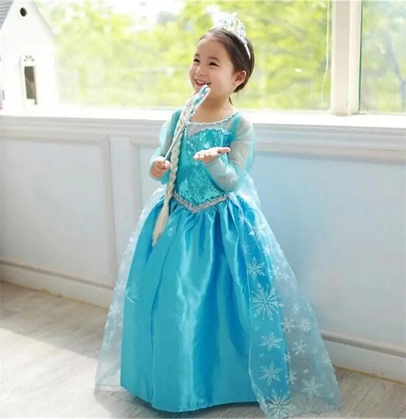 Платье Эльзы для девочек; костюм Снежной Королевы Эльзы для детей; платье принцессы для костюмированной вечеринки; праздничное платье; vestido de festa infantil; зимнее платье - Цвет: ONLY DRESS D