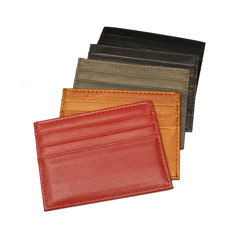 Thin Wallet Card-Cover Customize 100%Genuine-Leather ID Small Vintage Multiple-Bank Name-Logo