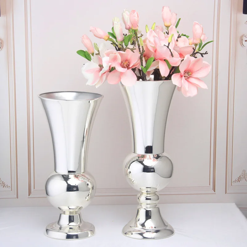 Высококачественная металлическая Европейская ваза Серебряная домашняя гостиная стол Банкетный отель декоративное свадебное украшение