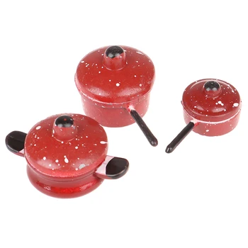 

3pcs Dollhouse Miniature Metal Frypan Frying Pans Soup Pot Cooking Pot Kitchen Accessory