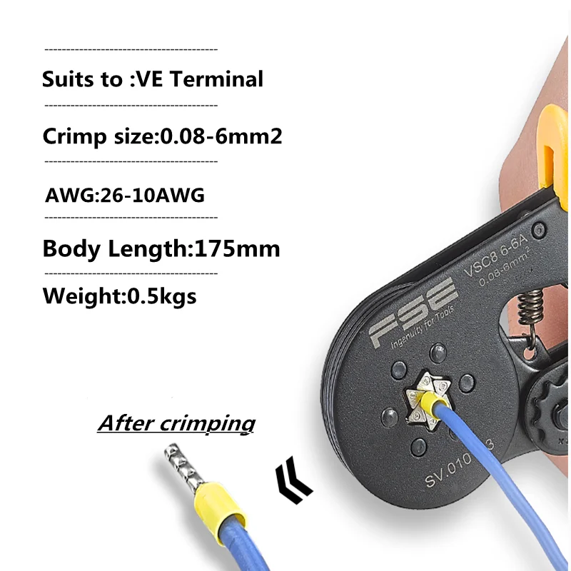 VSC8 6-6A 0,08-6 мм 26-10AWG терминал обжимные плоскогубцы инструмент трубки терминалы щипцы инструмент