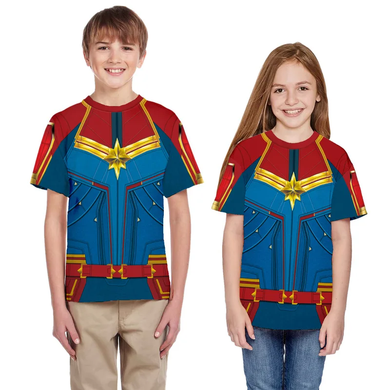 Children Summer wolf pattern T-Shirts Short Sleeves Cloth Comics Superhero Surprise Captain Cosplay Girls Boys Kids Clothing | Мать и