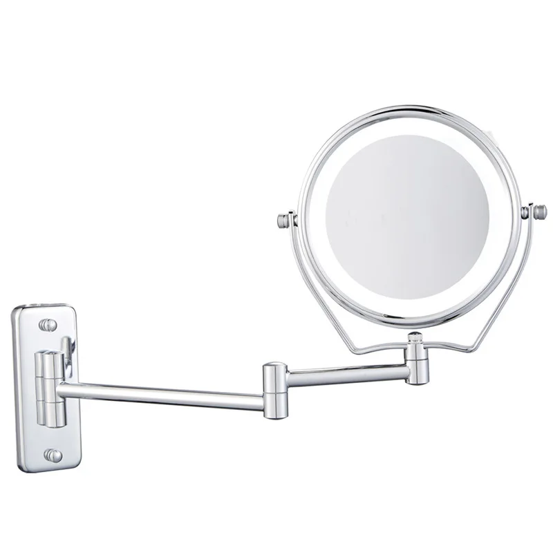 " Двусторонняя складной 7x увеличительное настенный зеркало с подсветкой для макияжа светодиодный свет косметическое зеркало для макияжа, бритья зеркало со светодиодной подсветкой - Цвет: Серебристый