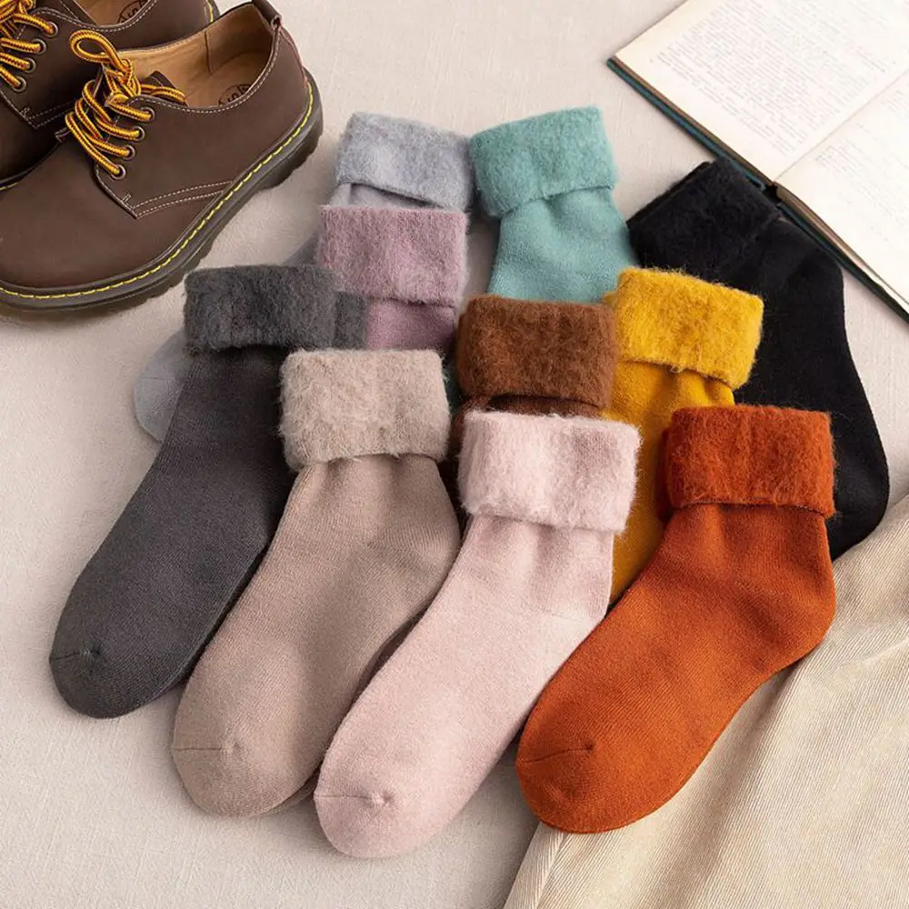 

1 Pairs New Style Terry Plush Multicolored Optional Ladies Warm Comfortable Thickened Medium Tube Stockingssolar Winter