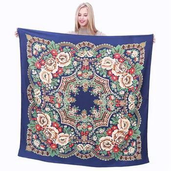 

New women's twill silk scarves, broken Simia flowers 130cm large square scarf shawl decoration scarf