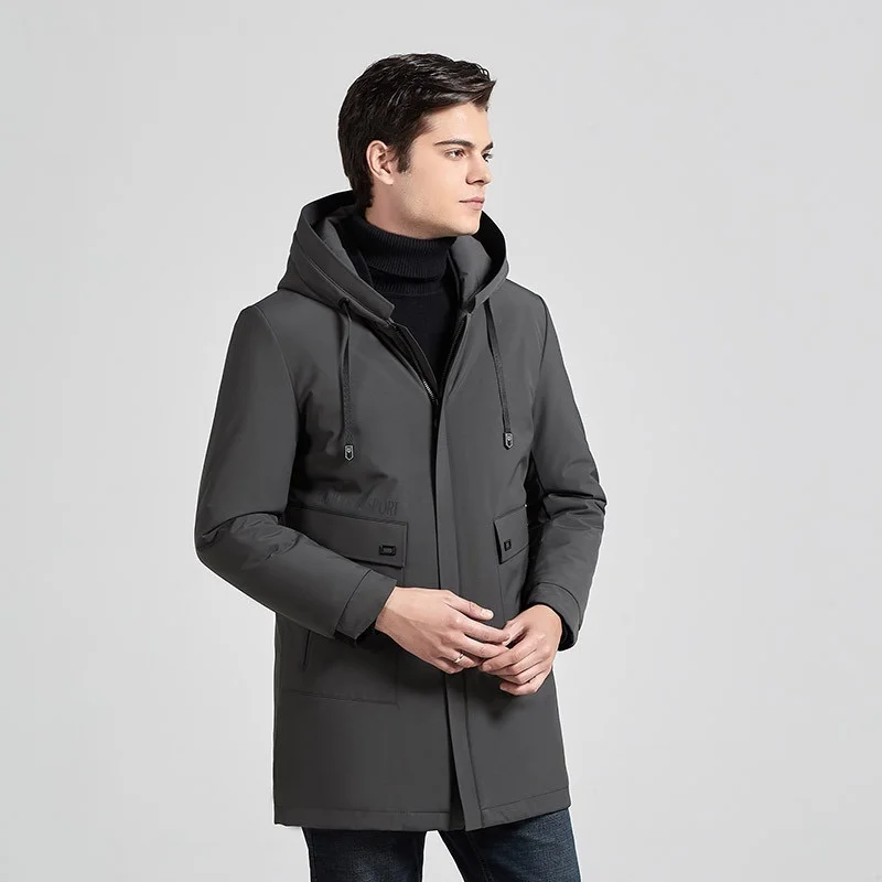 

Winter Men's 90% Business Coats Male Fashion Casual Medium Long Duck Jacket Men Solid Hooded Down Parkas JK-850