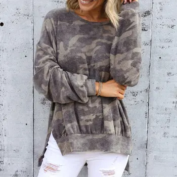 

Camouflage Long Sleeve Sweater Women Ripped Holes Vintage Knitted Sweaters Autumn Winter Knit Wear Pullover Pull Jumpers