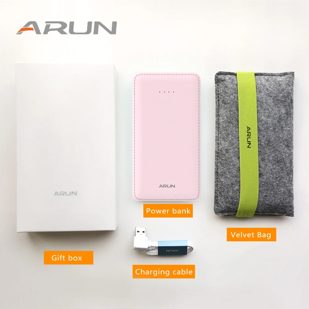 Внешний аккумулятор ARUN ёмкость 10000мАч 2 выходных порта USB подойдёт для iPhone и