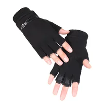 Men's Gloves Winter Warm Write Suede Leather Half-Finger Typing Office Women's Riding Driving Fleece Non-Slip Gloves