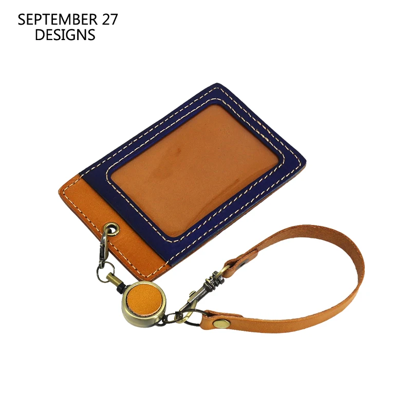 

Reel Bus Card Bag Genuine Leather Luxury ID Badge For Office Work Cowhide Identity Credit Card Case Travel Luggage Tag