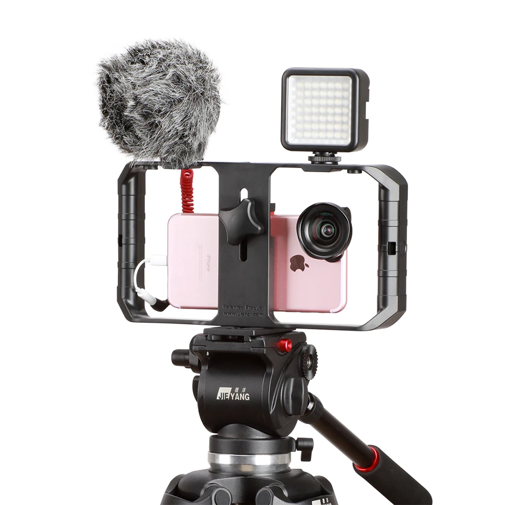 Smartphone Video U-Rig Pro Phone Holder with 3 Cold Shoe Mount for Microphone Handheld Phone Stabilizer for Shooting Vlogging iphone desk stand