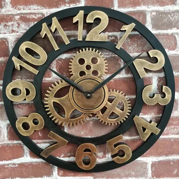 

American Wall Clock Vintage Silent Creative Art Clock Home Gear Big Hanging Clock Barber Pole Relogio De Parede Home Decor SC040