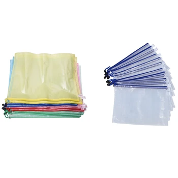 

22 Pcs Plastic Zipper Pen File Document Bags Folders Pockets, 12 Pcs A4 & 10 Pcs A3